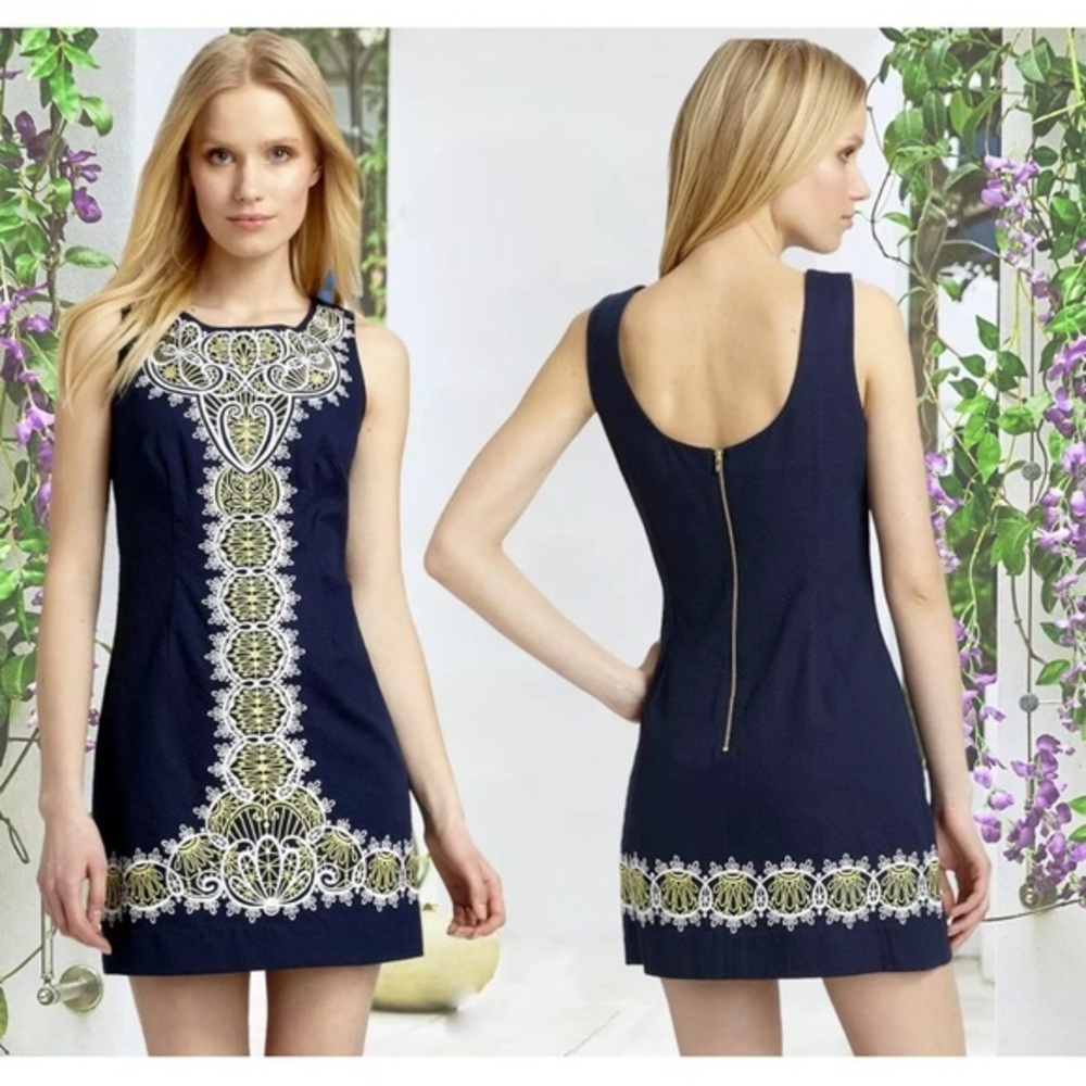 Lilly Pulitzer Delia True Navy Catch A Ray Embroidered Shift Dress